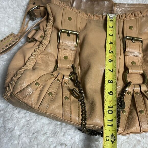 Betsey Johnson Vintage leather Tan Hobo large Shoulder Chain,& horseshoe accent - Picture 13 of 16